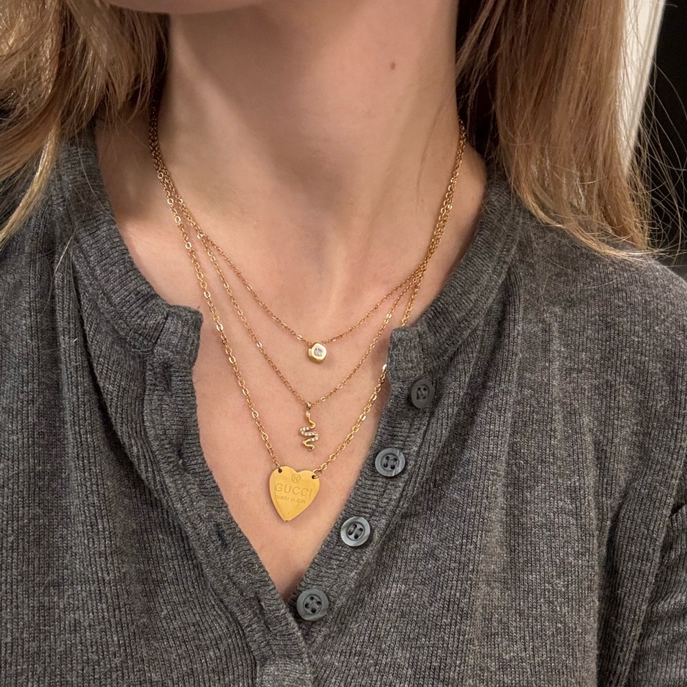 Gold stainless steel necklace with cz stones snake shape dainty and delicate